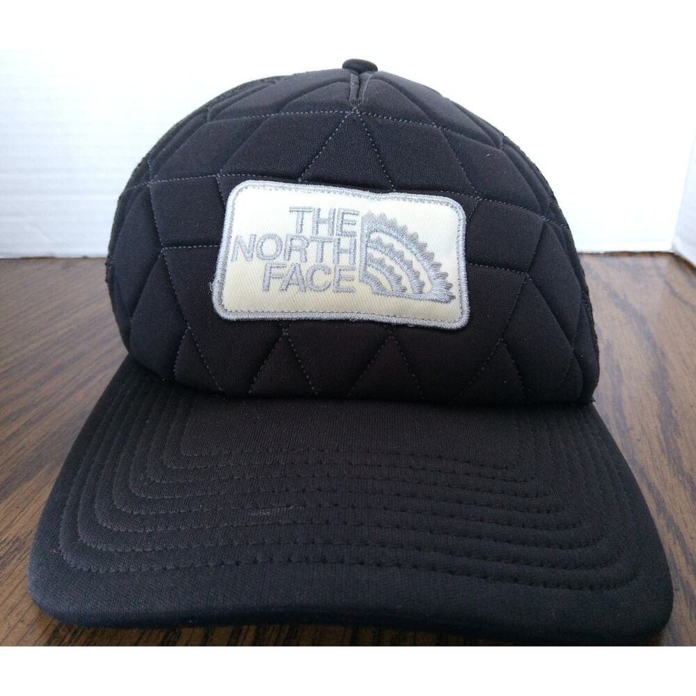 The North Face Black Padded Stitched Logo Adjustable Trucker Hat